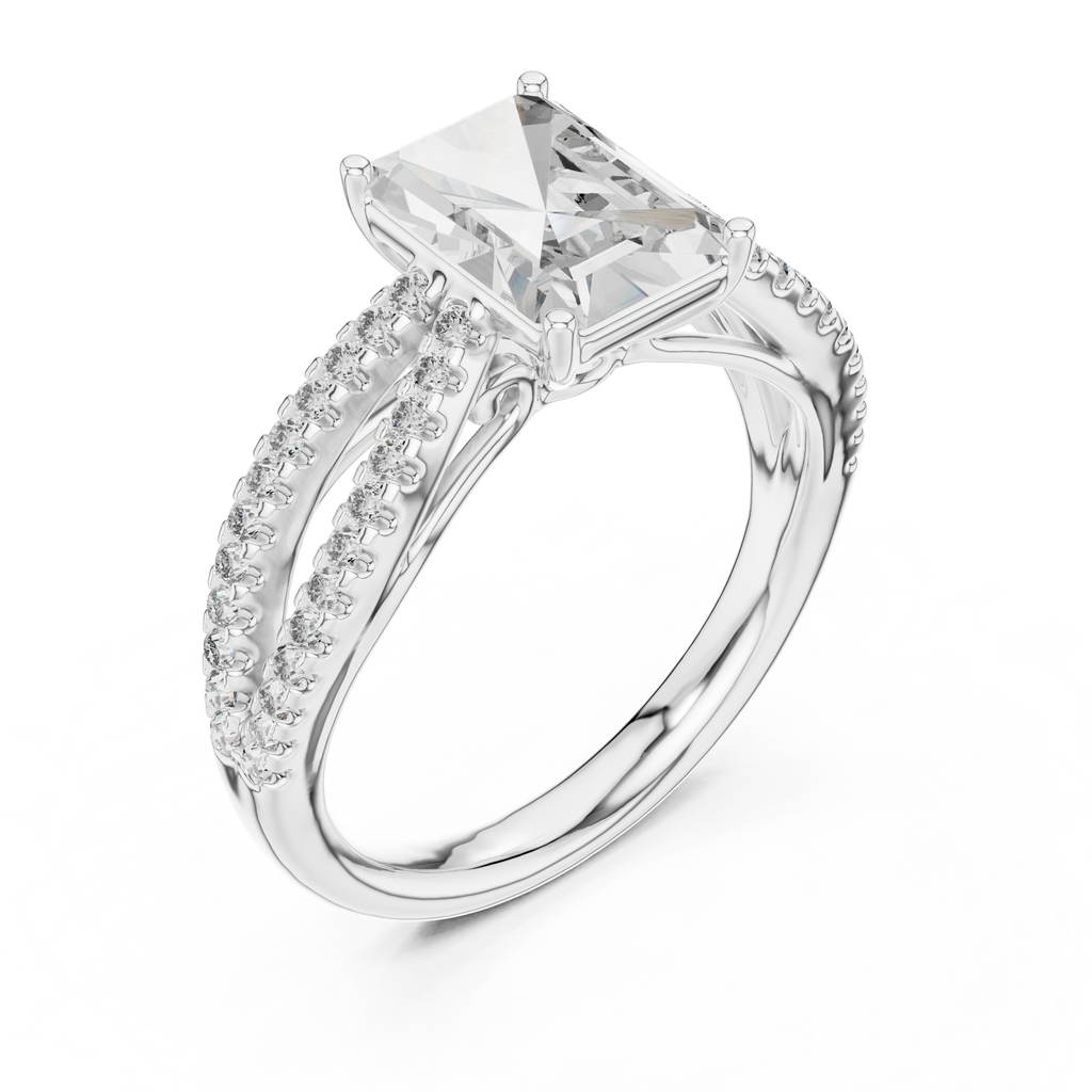 Radiant Cut Diamond Ring  with Split Shank Design 