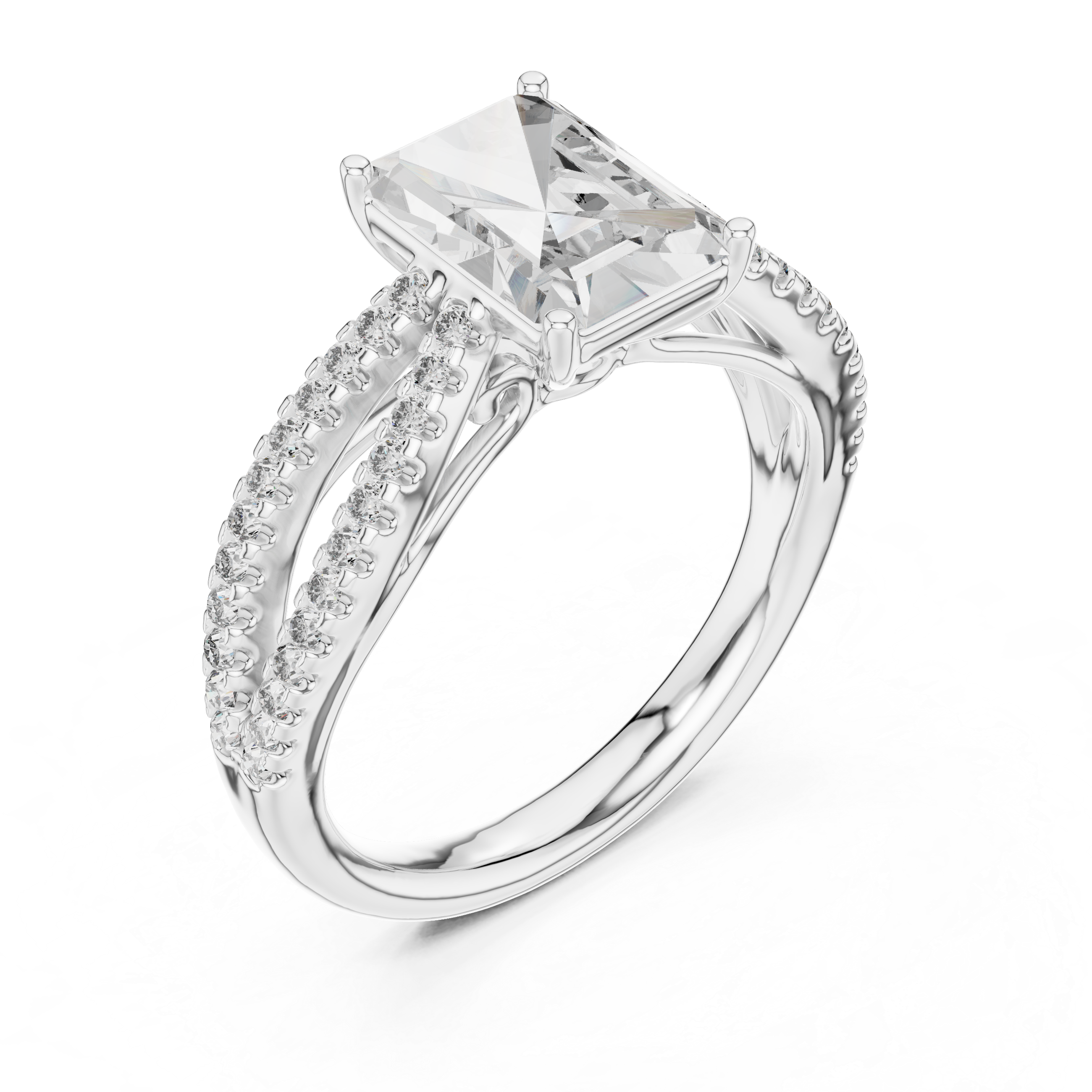 Radiant Cut Diamond Ring  with Split Shank Design 