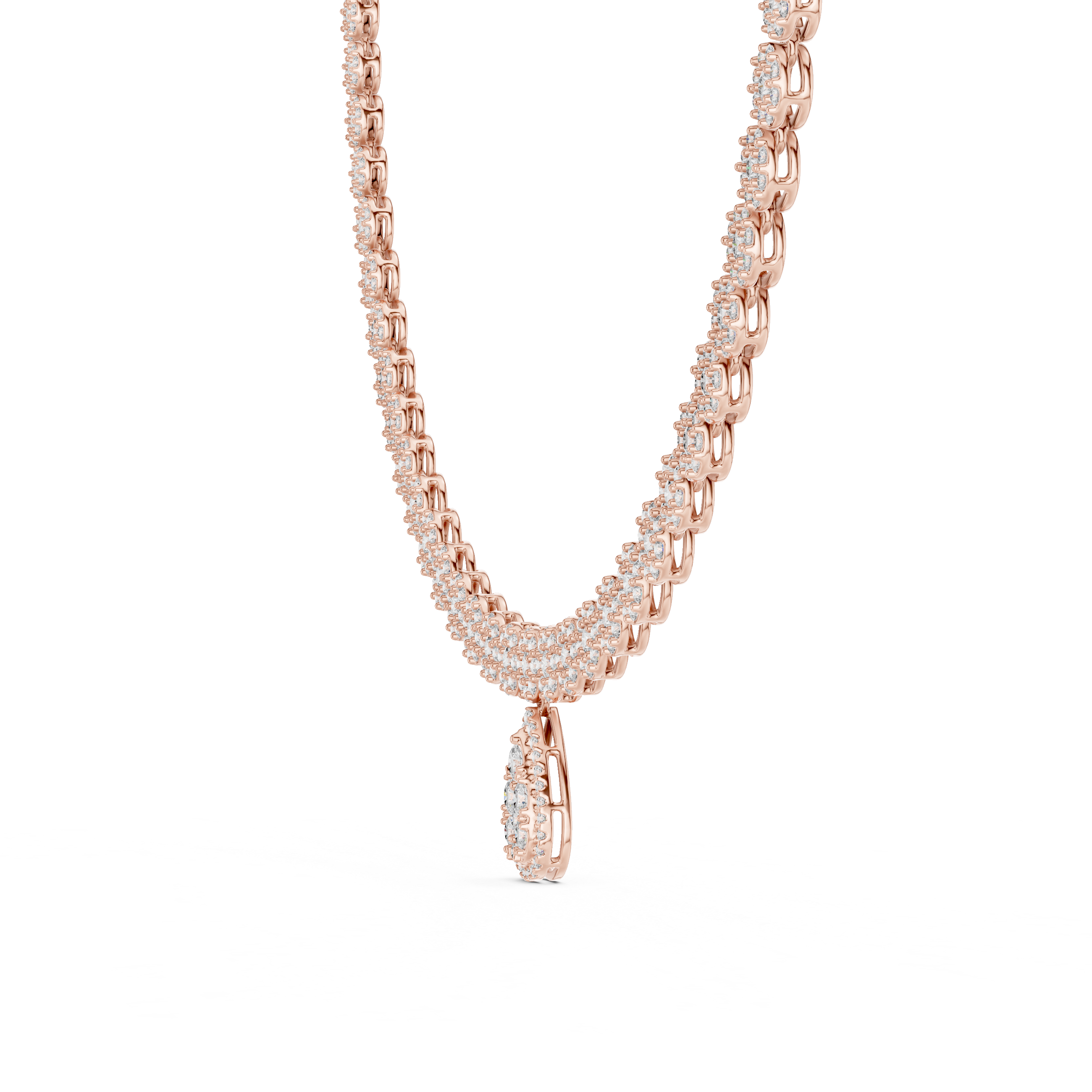 Round Cut Diamond Halo Necklace with Pear Drop 