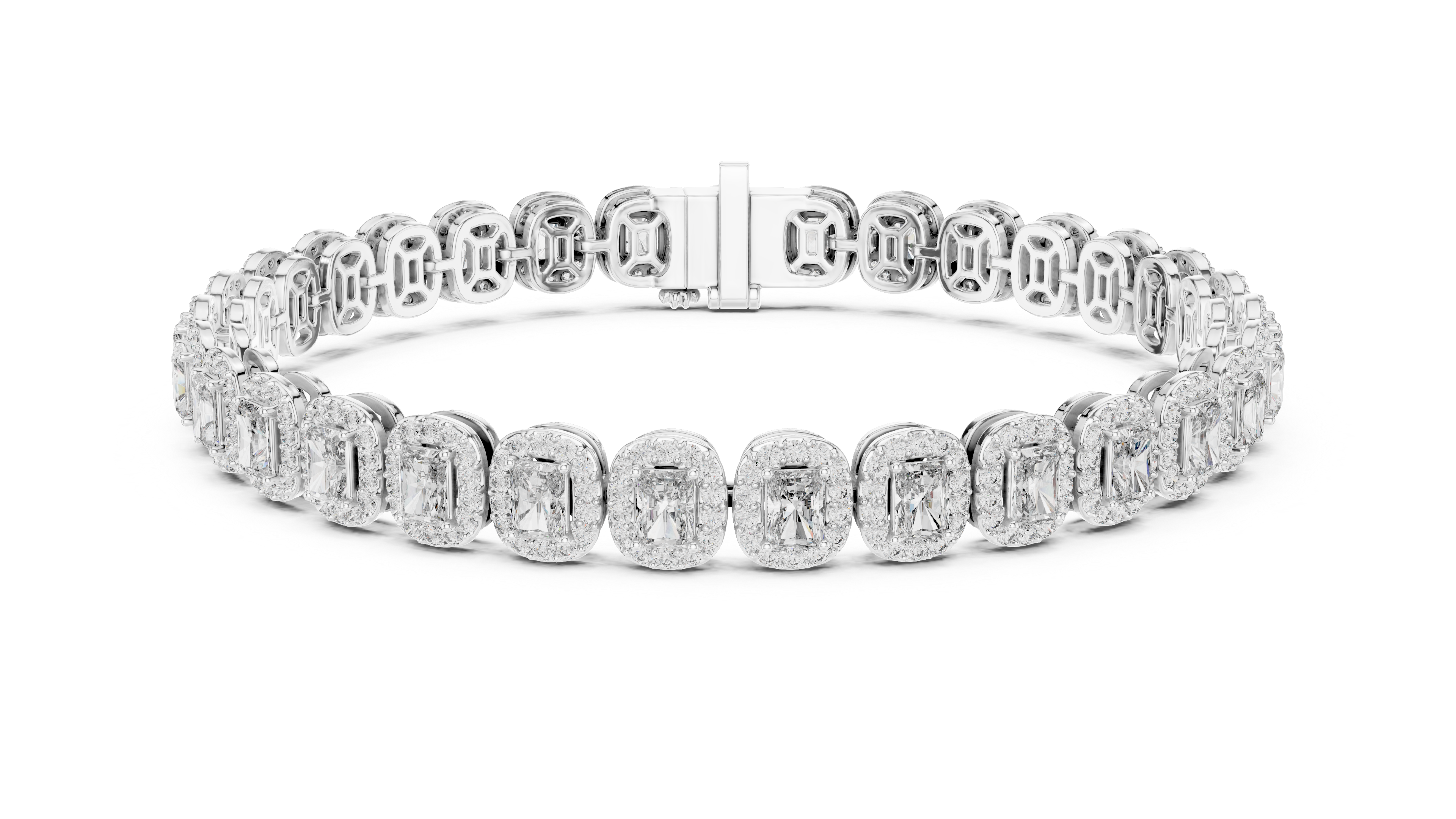 Emerald Cut Halo Diamond Bracelet 