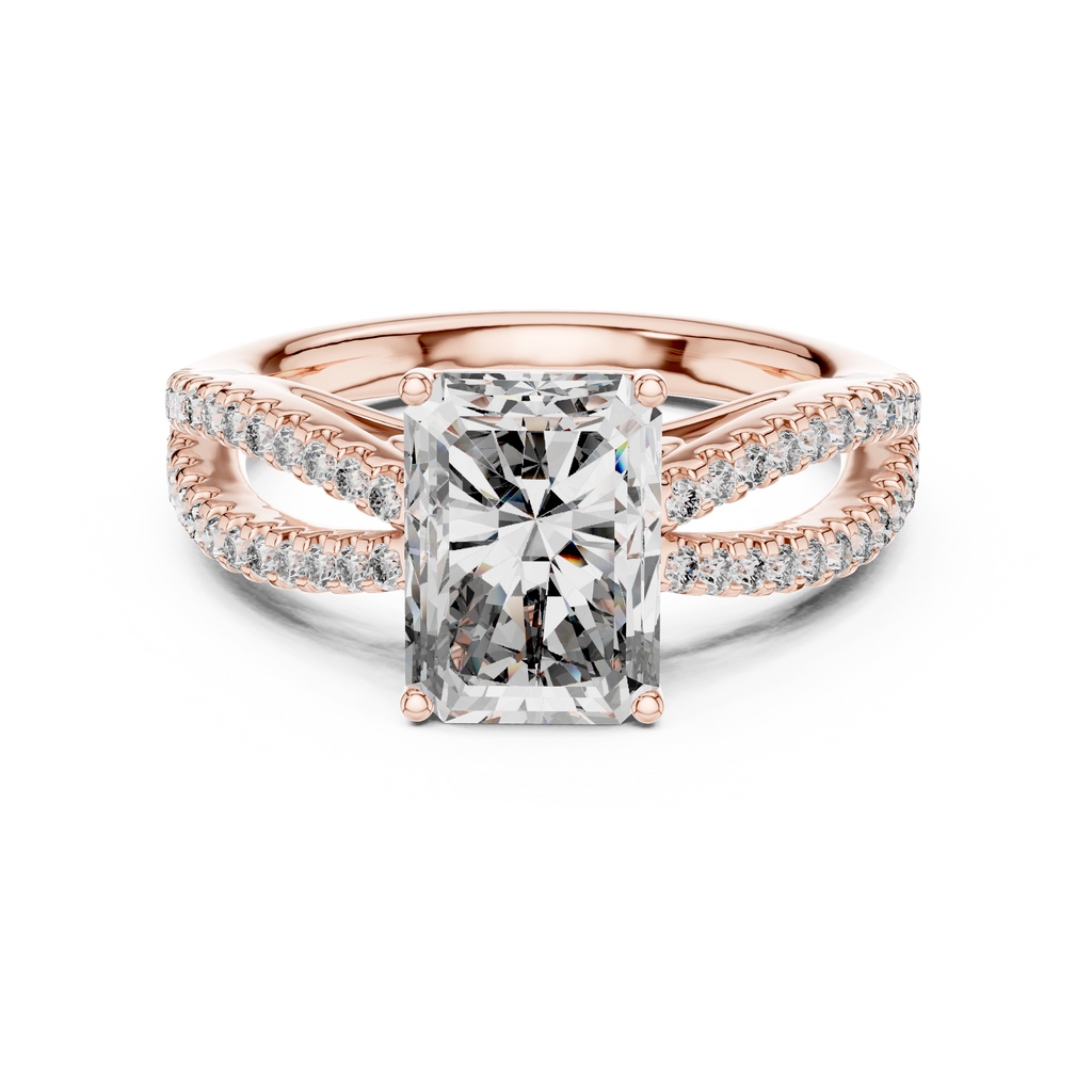 Radiant Cut Diamond Ring  with Split Shank Design 