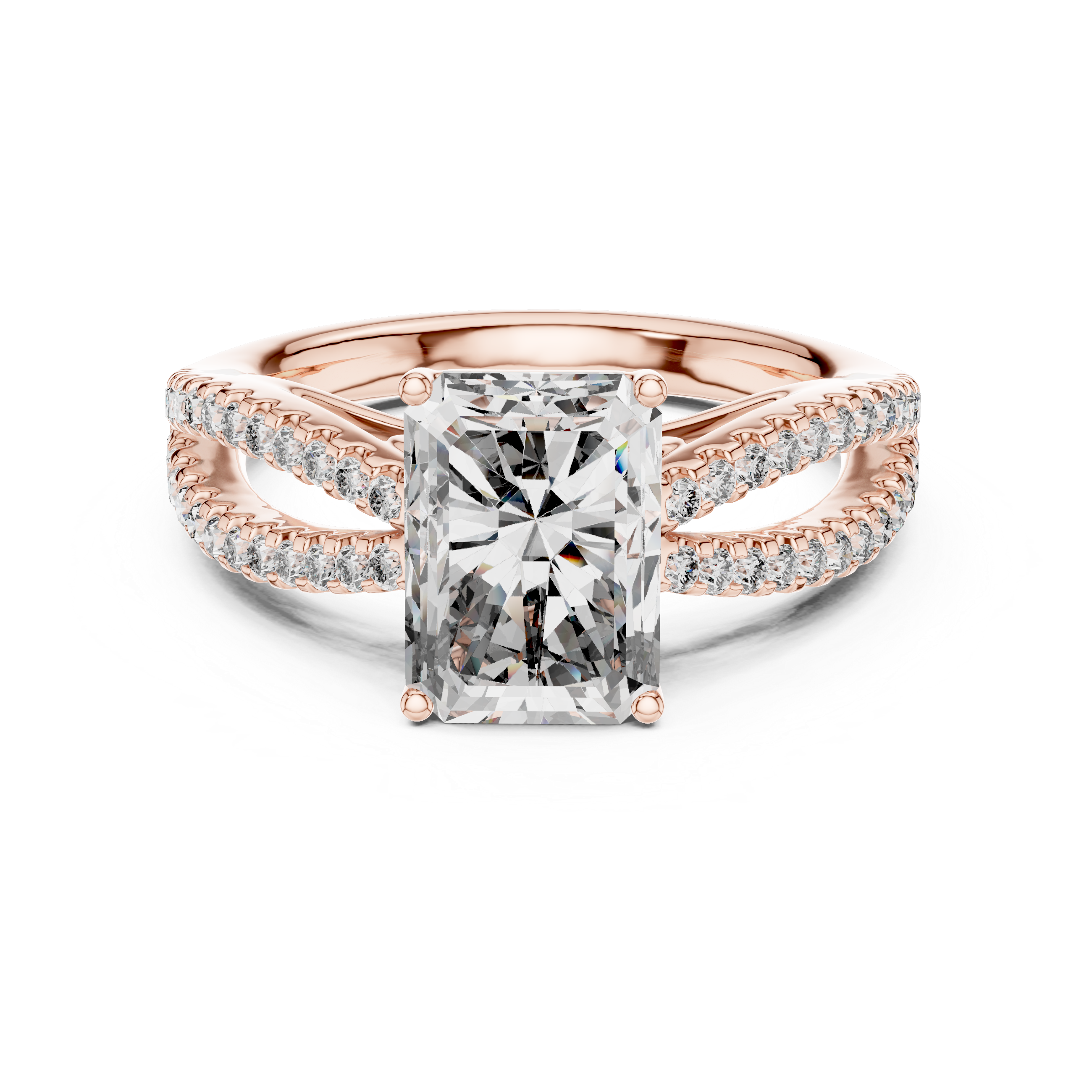 Radiant Cut Diamond Ring  with Split Shank Design 