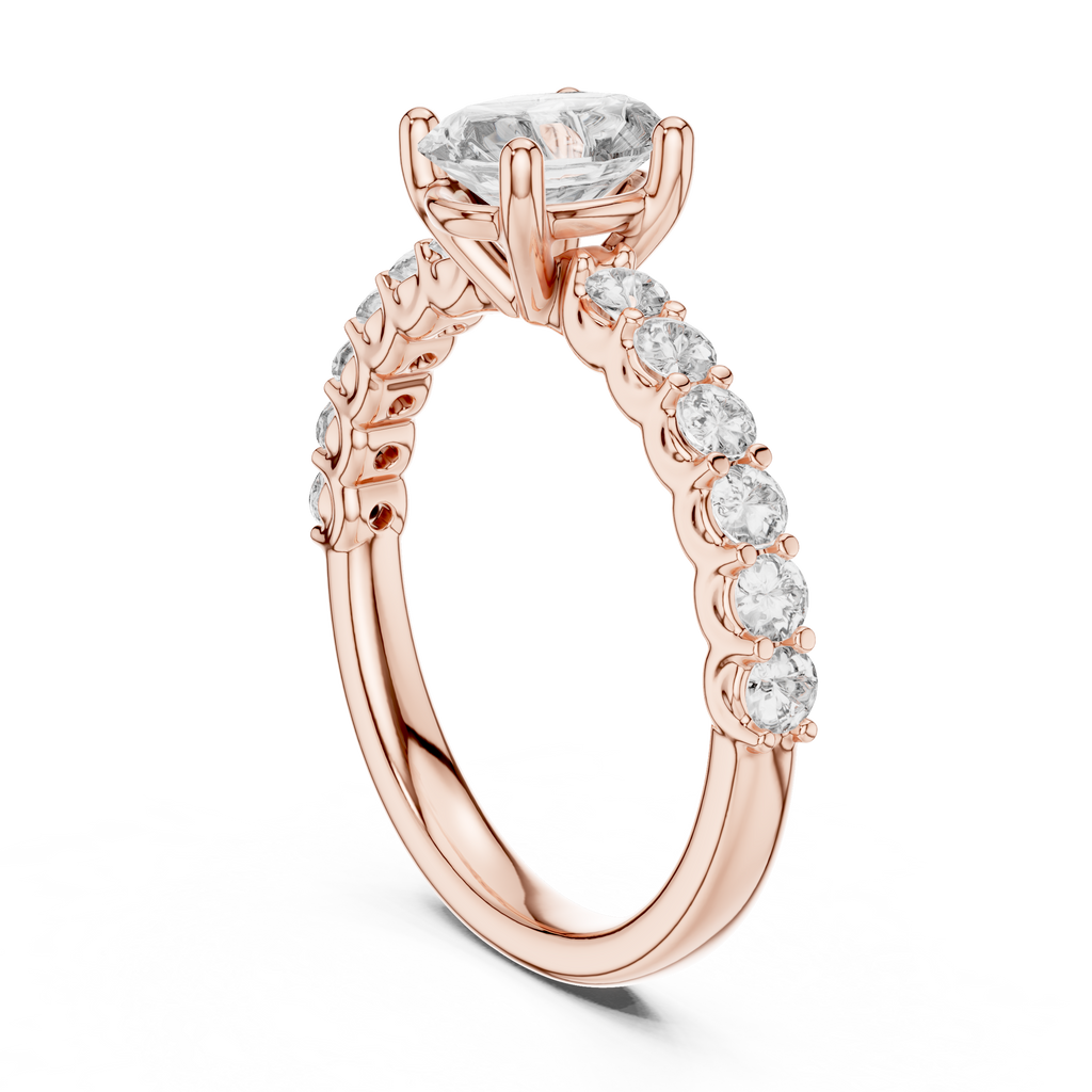 Oval Cut Solitaire Diamond Ring with Pave Band 