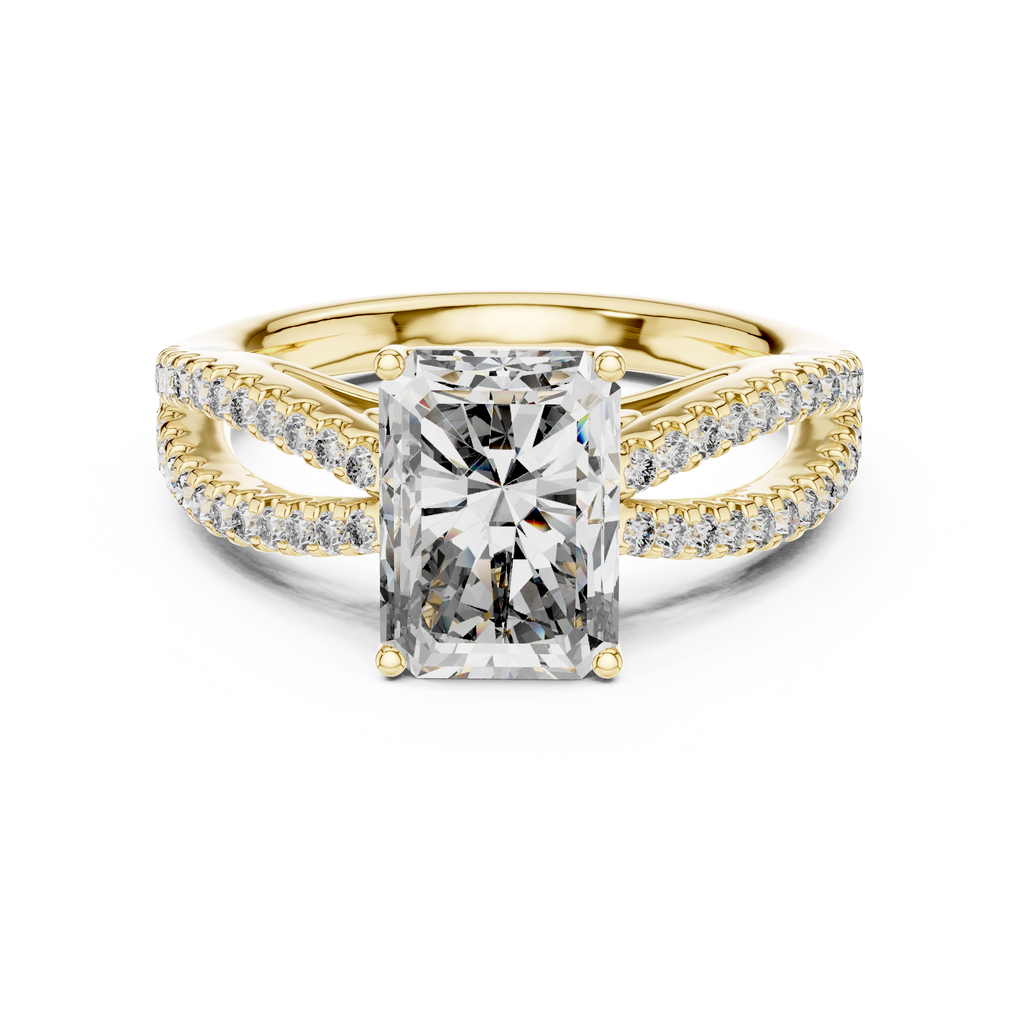 Radiant Cut Diamond Ring  with Split Shank Design 