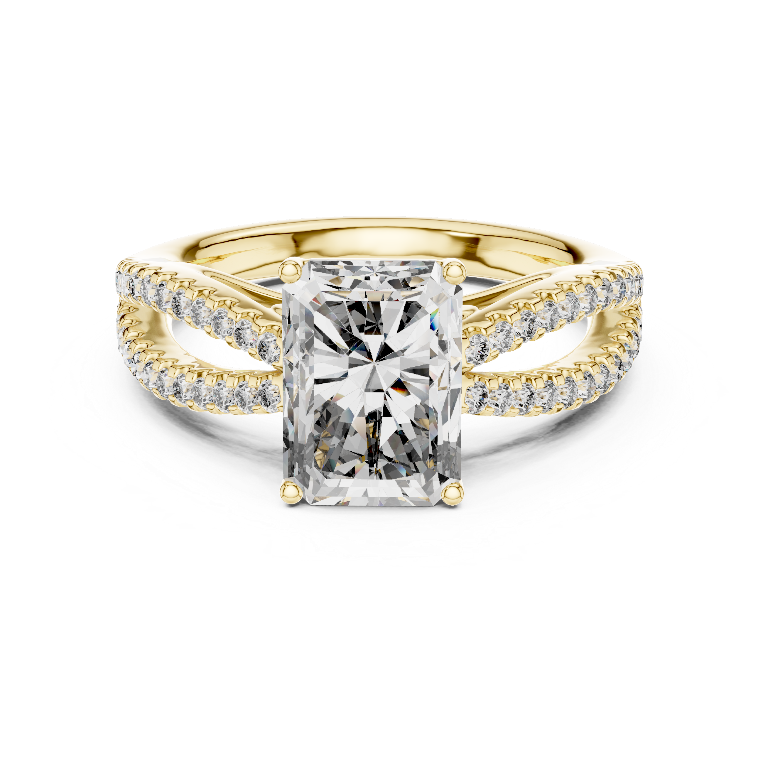 Radiant Cut Diamond Ring  with Split Shank Design 