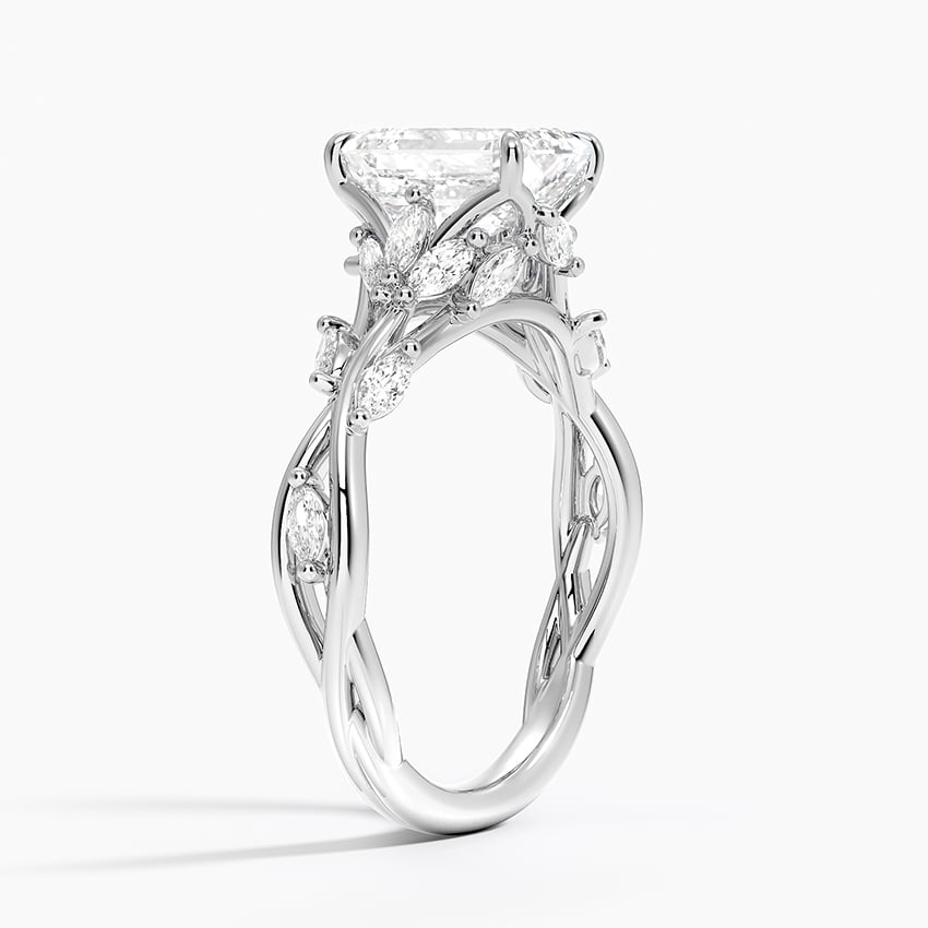 Emerald Cut Diamond Engagement Ring in 14K Yellow Gold – Vine Leaf Band Design VENFORA